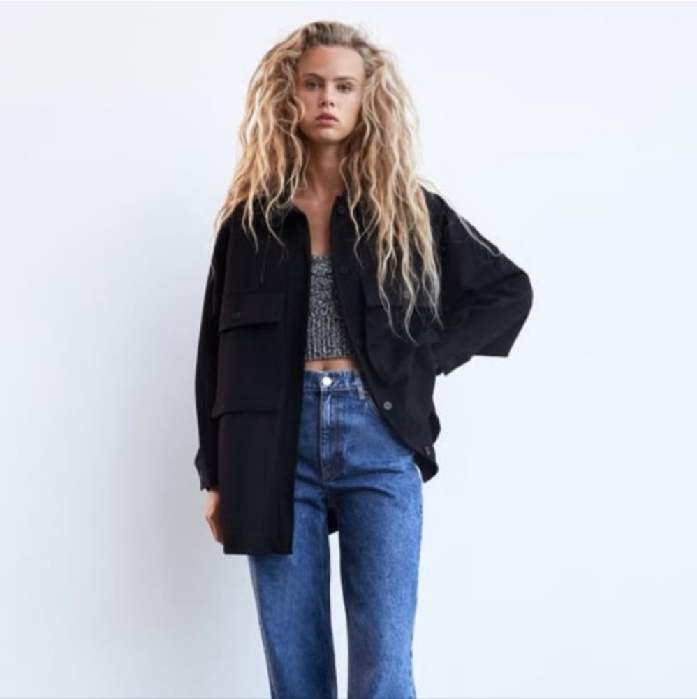 Zara Women's Black Heavyweight Jacket /Shacket  Pockets Button Front Size Small. - Picture 2 of 10